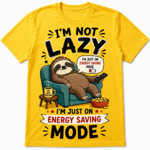 Funny Sloth "Energy Saving Mode" Graphic Printed Yellow T-Shirt | Unisex Casual Cotton Tee